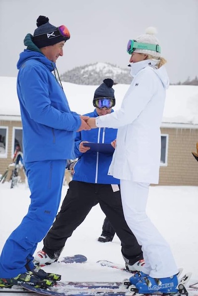 Eamon and Cary's wedding on skis!